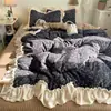 Lençol de cama com babados florais pequenos estilo coreano de alta gramatura, colcha, conjunto de quatro peças de veludo de leite, conjunto de três peças quente 1