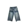 Jeans Acortados Yuyi Azul Claro de Tiro Bajo para Mujer, Pantalones de Verano Estilo Americano Sueltos de Pierna Recta Adelgazantes de Pierna Ancha de Longitud Media Xsd0336