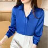 Toma Real de Moda Femenina para Exportación: Ropa de Mujer Estilo Otoño Nuevo Imitación Seda Satín, Camisa de Gasa Color Sólido, Cárdigan, Blusa