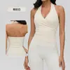 Top de yoga tipo halter con escote en V profundo para mujer, con copas fijas, soporte lateral en el busto, sensación fresca, sin mangas, espalda hermosa, corte ajustado y sujetador deportivo moldeador