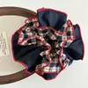 Elástico de Cabelo de Renda Xadrez Doce Coreano Vermelho Xadrez Azul Jeans Design Contrastante Corda para Coque de Cabelo para Mulheres