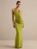M26D661 Vestido largo strapless asimétrico plisado de estilo nuevo europeo y americano, vestido de fiesta ajustado al cuerpo