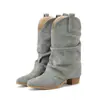 Botas de Montar Vaqueras de Gamuza con Tacón Grueso de Tacón Alto en Color Caramelo Slip-On para Mujer, Botas de Media Pantorrilla, Botas Cortas, Botas Martin