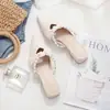 Zapatillas de Media Caña Baotou Sandalias de Verano para Mujer para Exteriores Punta Fina Mules de Prueba Sandalias con Falda Tacón Bajo Tacón Grueso Tacones Altos