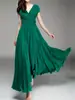 Aliexpress Amazon Europeu e Americano Decote V Manga Curta Boêmio Chiffon Cintura Marcada Emagrecedor Cobertura da Barriga Vestido Longo
