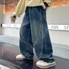 Jeans de Otoño para Niños 2025 Pantalones Nuevos Estilo Primavera y Otoño para Niños Pantalones Anchos Sueltos Frescos de Otoño para Niños Grandes Modernos