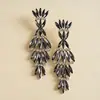 Pendientes Europeos y Americanos Súper Brillantes de Pedrería con Forma de Hoja Calada y Borlas, Pendientes Exquisitos Transfronterizos de Ins, Accesorios para Orejas de Nicho