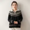 Nuevo Suéter de Cachemira de Punto Fair Isle a Media Cremallera Estilo Coreano de Moda para Mujer, Suéter de Punto Pulóver, Suéter Cálido, Top Adelgazante