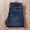 Calça Jeans Masculina de Verão Fina Importada de Algodão Tens Elástico Confortável Respirável Cintura Média Business Lavagem Trabalho Reta