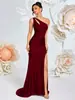 Novo Estilo Europeu e Americano Luxo Leve Cetim Bodycon Justo ao Corpo Cauda Vestido de Noite Reunião Anual Performance Elegante Cor Sólida Vestido