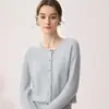 Cárdigan de cachemir 100% puro de estilo sencillo para mujer, abrigo suéter de punto con cuello redondo, cárdigan de punto versátil de un solo pecho