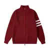 Cárdigan de Punto Grueso para Hombre, Chaqueta Suéter Rayada Roja de Otoño e Invierno, Suéter con Cremallera, Abrigo de Cardigan Grueso de Punto para Hombre