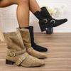 Hebilla de Cinturón Volteable de Dos Piezas Otoño e Invierno Tacón Grueso 2025 Estilo Nuevo de Nicho Occidental Botas de Montar para Mujer Diseño Usar Una Bota