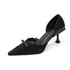 Zapatos de tacón alto de encaje estilo francés suave Chuyuji para mujer, Exquisitos lazos, Punta fina, Laterales huecos, Tacón de aguja, Boca poco profunda, Zapatos de una sola pieza