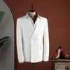 Traje de tres piezas blanco para hombre, de doble botonadura, color liso, corte ajustado, traje profesional estilo coreano para hombre, traje de novio