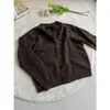 Suéter de malha cáqui casual estilo retrô americano para outono e inverno, suéter cardigã jaqueta casual estilo old money