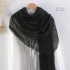 Bufanda de Algodón y Lino Plisada de Color Sólido de Venta Caliente Transfronteriza, Pañuelo de Cabeza Malayo Multicolor Arrugado de Moda con Flecos para Mujer
