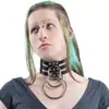 ZIZ Gola Choker de Couro Decorativa Unisex com Três Fileiras de Rebites de Três Anéis e Decorações Vazadas, Colar para Clavícula