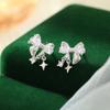 Aretes de Plata S925 Banyan Tree Crema Viento de Hermana Dulce Lazo Zircón Estrella para Mujer Atmósfera Exquisita Aretes de Otoño e Invierno