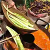 Vajilla estilo hot pot Shanhuansanshanshan, plato de tres crujientes de verduras, plato en forma de barco de hongo enoki con imitación de veta de madera