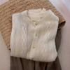Cardigan de Tricô Mahair Macio e Ceroso Cor Milk Hoo Hoo Feminino Outono 2024 Novo Jaqueta Suéter Elegante com Torção e Fivela Dourada