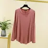 Camiseta Modal Feminina Manga Longa Solta Plus Size para Primavera e Outono, Fina, Emagrecedora, Gola Redonda, Camisa Básica Lisa