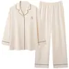 Pijama feminino super macio, algodão puro, novo estilo primavera e outono 2026, cardigã, gola lapela, manga longa, tamanho grande, roupa de casa, conjunto de desenho animado
