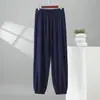 Calça masculina de algodão e seda com punho, calça de casa casual de tamanho grande folgada, nova calça esportiva versátil de primavera/verão slim-fit