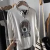 Lenço Divertido Retrô Americano Estampa de Cachorro Ombro Caído Floco de Neve Algodão Solto Visual Emagrecedor Versátil Camiseta de Manga Longa Top Feminino