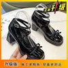Zapatos Mary Jane de Tacón Grueso con Lazo de Plaza Roja de Internet de Primavera y Otoño para Mujer Estilo Retro Universitario Hebilla de Una Sola Tira Zapatos de Tacón Alto JK