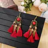 Brincos de Estilo Étnico com Franjas, Brincos Longos de Personalidade Estilo Yunnan e Versáteis, Gancho de Orelha com Folha de Ouro Estilo Chinês Atacado