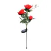 Lâmpada de Encaixe para Gramado Flor Artificial Solar Lâmpada Decorativa Externa para Jardim e Villa Lâmpada de Rosa de Três Cabeças Lâmpada de Jardim à Prova d'Água