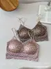 Camisola sin costuras de tirantes finos brillante efecto agua con escote en V y ribete de encaje para mujer con copas push-up sujetador interior