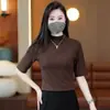 Nueva Camisa de Punto Negra Ajustada de Manga Media Otoño 2026 Camiseta Sencilla de Cinco Mangas Top Transpirable para Mujer