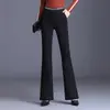Pantalones Negros de Cintura Alta Adelgazantes Micro-bota para Mujer Otoño/Invierno 2026 Nuevos Tallas Grandes con Más Terciopelo Pantalones Largos Flare para Gorditas MM Temperamento