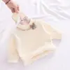 Suéter de Invierno para Niña, Marca Trendy Elegante Infantil, Forro Polar, Adorno de Encaje, Moño, Tejido de Punto de Dibujos Animados