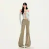 Jeans de mujer transfronterizos, ligeramente acampanados, estilo workwear, lavados, estilo americano, largos hasta el suelo, color caqui, largo extendido 2026