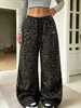 Fornecimento exclusivo transfronteiriço: Calça casual retro europeia e americana com estampa de leopardo, perna larga, design solto, fluido e comprido, disponível para dropshipping