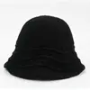 Nuevo sombrero de pescador de punto con mezcla de lana calado de encaje para mujer, sombrero de cubo versátil adelgazante para el rostro en invierno, sombrero para clima frío, sombrero de lana estilo coreano