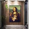 Mona Lisa Segurando Gato Bolsa de Lona Pintura em Tela Mural Pôster Arte de Parede Quarto Sala de Estar Pintura Decorativa Moderna
