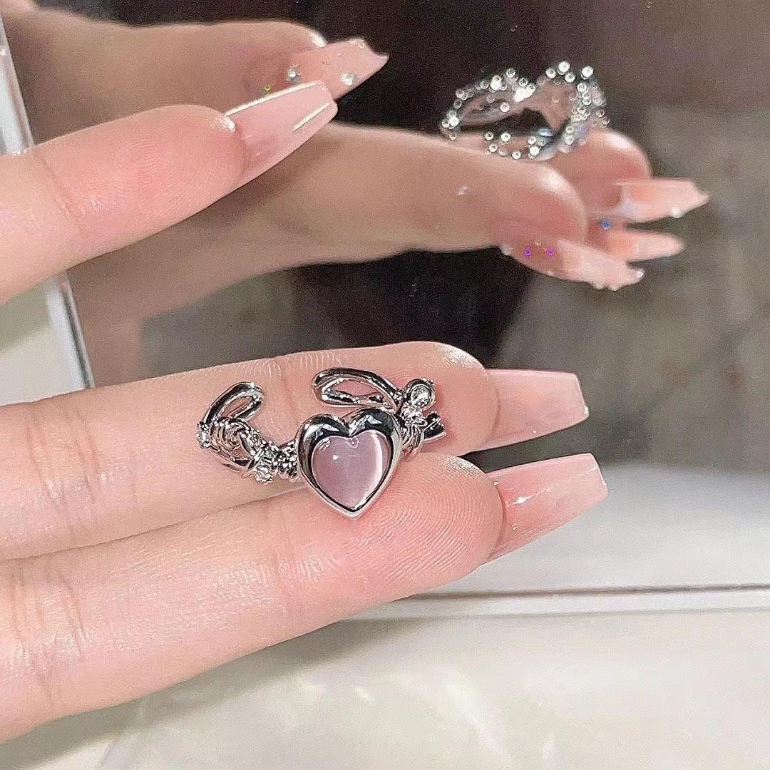 粉钻爱心戒指女小众设详情图02