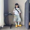 Conjunto Nuevo de Verano para Niños y Niñas 2025 Tendencia Graffiti Manga Corta Pantalones Cortos de Mezclilla para Niños Conjunto de Dos Piezas