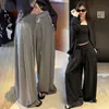 Pantalones de maternidad de pierna ancha, nuevo estilo primavera/otoño, tiro alto, cordón, plisados, caída fluida, soporte para el vientre, no restrictivos, ocultan las caderas, adelgazantes, pantalones hasta el suelo