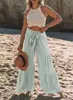 Moda de Ropa Europea y Americana Transfronteriza de Amazon con Tirantes de Temperamento a la Moda, Empalme, Cintura Alta, Plisados, Pierna Ancha, Pantalones Casuales Sueltos