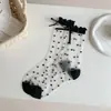 ¡Calcetines de lunares de verano para niñas! Calcetines de Seda de Cristal para Mujer, Delgados y Transparentes, Calcetines Dulces de Lunares con Lazo para Verano
