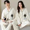 Ropa de Casa Pura de Algodón para Mujer, 100% Algodón, Se Puede Usar Afuera, Atuendo de Pareja, Cárdigan, Solapa, Pijama de Dibujos Animados, Conjunto de Dos Piezas