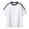 Camiseta de Algodón Puro Pesado Bajia Tres Rayas Mismo Estilo Holgada Cuello Redondo Manga Corta Marca de Moda Ropa de Trabajo Se Puede Estampar