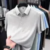 Camisa Polo Respirável com Seda de Amora e Seda de Gelo para Homens, Novo Estilo de Verão, Caimento Solto, Camiseta Casual da Moda de Manga Curta para Homens