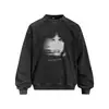 Sudadera redonda estilo retro americano desgastada con estampado de cara borrosa, holgada y casual, modelo de primavera/otoño para hombre, lavado pesado de 400G