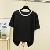 Camiseta Base de Manga Corta con Cuello Redondo y Bloques de Color Estilo Coreano para Mujer, Verano Holgada Talla Extra Casual Versátil Camiseta de Manga Corta, Top Delgado para Mujer
